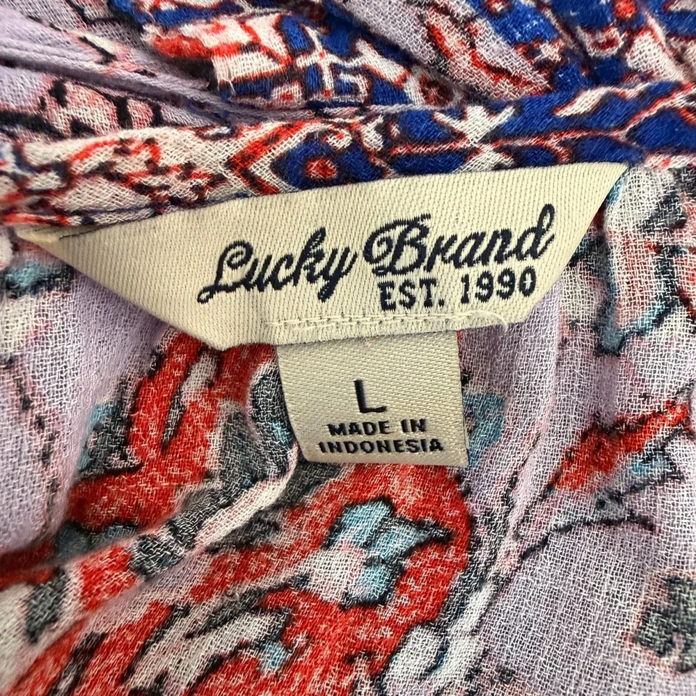 Lucky Brand Boho Mixed Print Tunic | Floral Paisley Viscose Top Size L - Picture 2 of 6